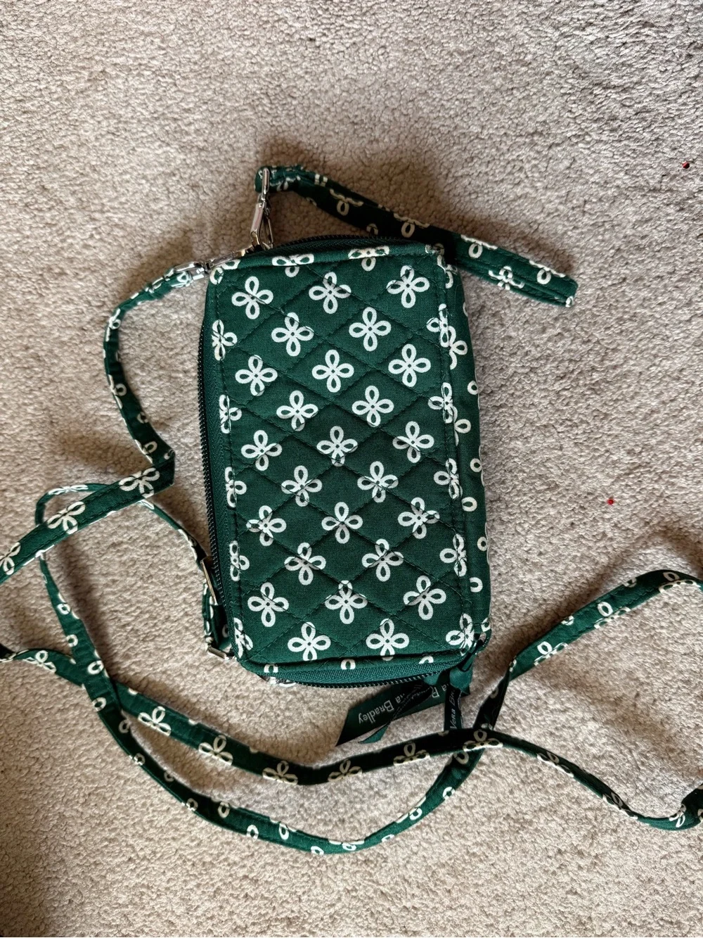 Vera Bradley Michigan State Green Quilted Wristlet with White Embroidered Motif